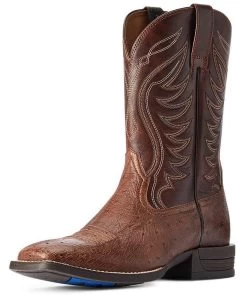 Western Boots Ariat Reckoning Dark Tabac Smooth Quill Ostrich & Nut Brown Mens