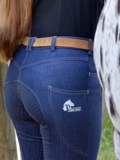 Bootleg Denim Riding Jeans With Phone Pockets, Choose Your Length And Silicone Option -Famous Saddlery Shop Denim Bootleg riding jeans close up back 9d2b03a8 c185 49f9 a22e e9d3d4695a08