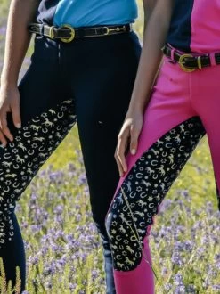 Jodhpurs Peter Williams Pull On Print Pink & Navy & Silver Childs -Famous Saddlery Shop Peter Williams Pull On Print Jodhpurs Pink Navy Silver Childs 3