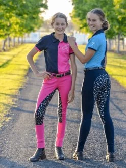 Jodhpurs Peter Williams Pull On Print Pink & Navy & Silver Childs -Famous Saddlery Shop Peter Williams Pull On Print Jodhpurs Pink Navy Silver Childs 4