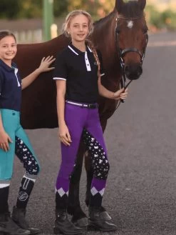 Jodhpurs Peter Williams Pull On Unicorn Printed Purple & Black Childs -Famous Saddlery Shop Peter Williams Pull On Unicorn Printed Jodhpurs Purple Black Childs 5