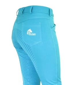 Micro Woven Cotton Blend Jodhpurs In Turquoise - Final Runout, Last Sizes -Famous Saddlery Shop Turquoise Cotton Micro Woven Jods 10