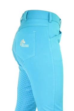 Micro Woven Cotton Blend Jodhpurs In Turquoise - Final Runout, Last Sizes -Famous Saddlery Shop Turquoise Cotton Micro Woven Jods 2