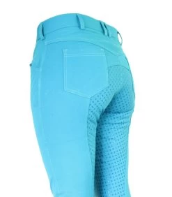 Micro Woven Cotton Blend Jodhpurs In Turquoise - Final Runout, Last Sizes -Famous Saddlery Shop Turquoise Cotton Micro Woven Jods 4