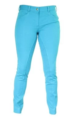 Micro Woven Cotton Blend Jodhpurs In Turquoise - Final Runout, Last Sizes -Famous Saddlery Shop Turquoise Cotton Micro Woven Jods 8