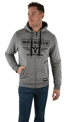 Hoodie Wrangler Mark Zip Through W22 Charcoal Marle Mens