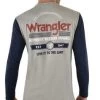 Tee Shirt Wrangler Brando Long Sleeve W22 Grey Marle Navy Mens