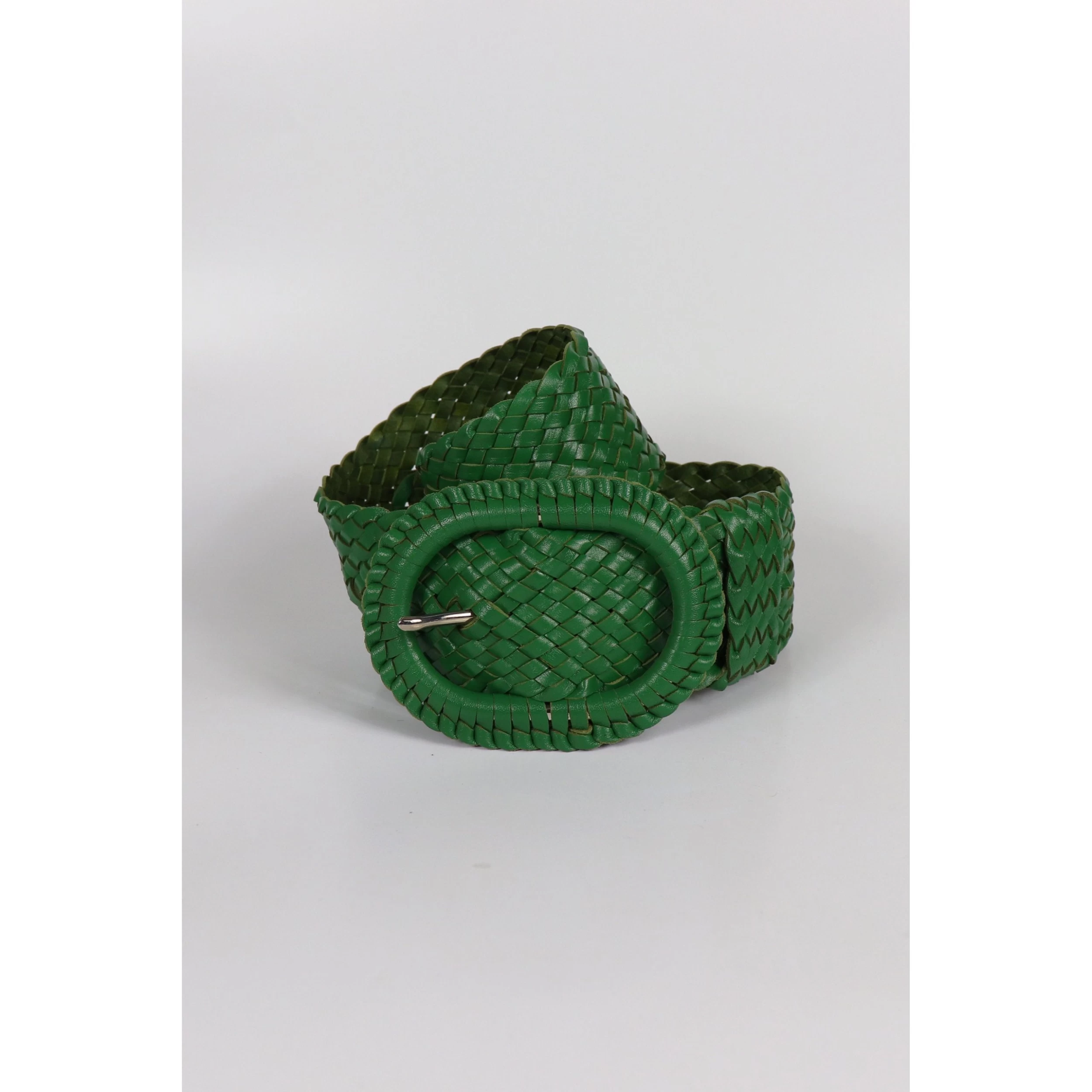 Leather Plaited Belt - Emerald 2 Leather Plaited Belt - Emerald - Image 2