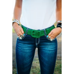 Leather Plaited Belt - Emerald