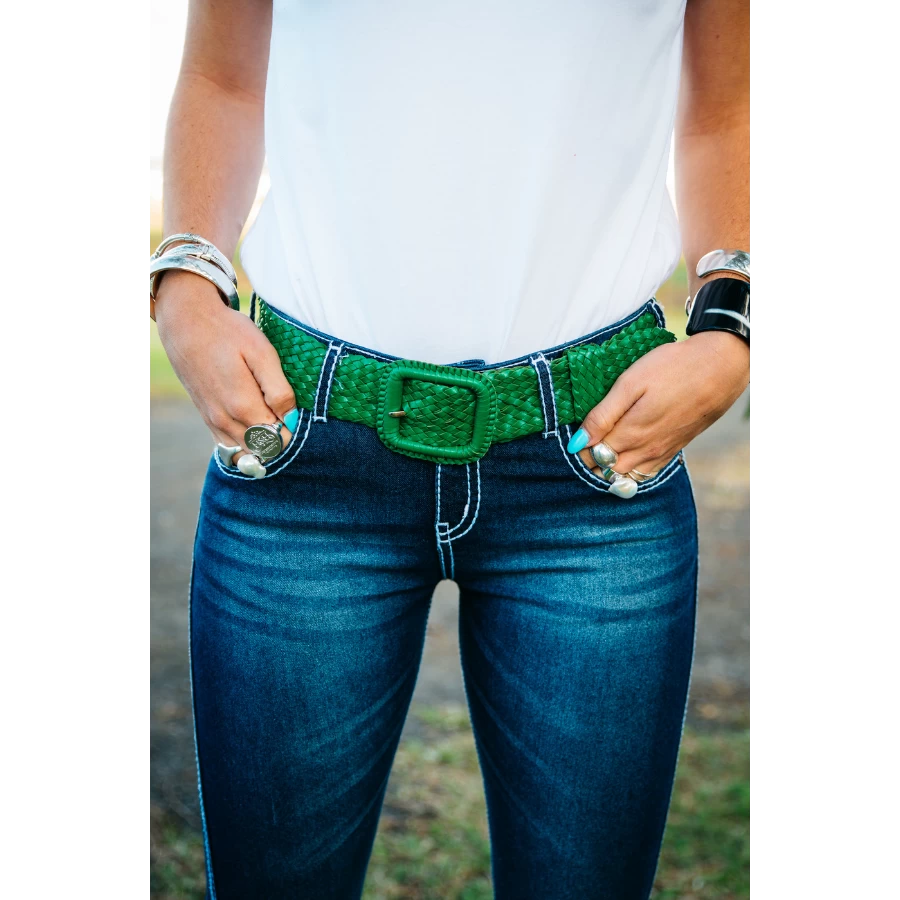 Leather Plaited Belt - Emerald 1 Leather Plaited Belt - Emerald