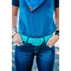 Leather Plaited Belt - Turquoise
